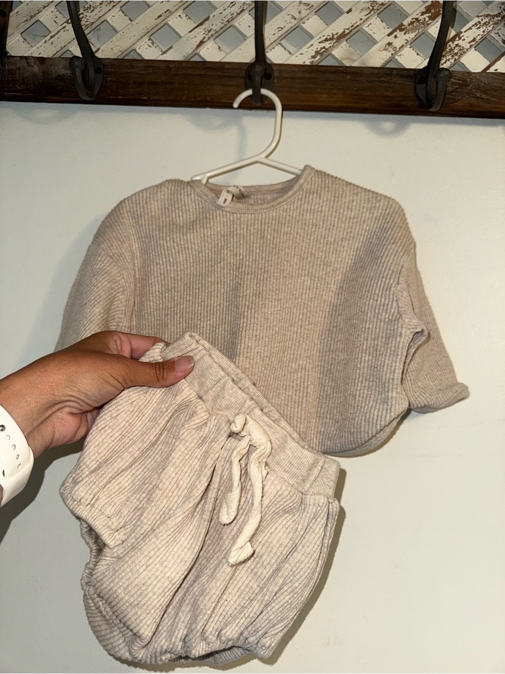 Kids Ribbed Matching Set in Beige - Brand:
